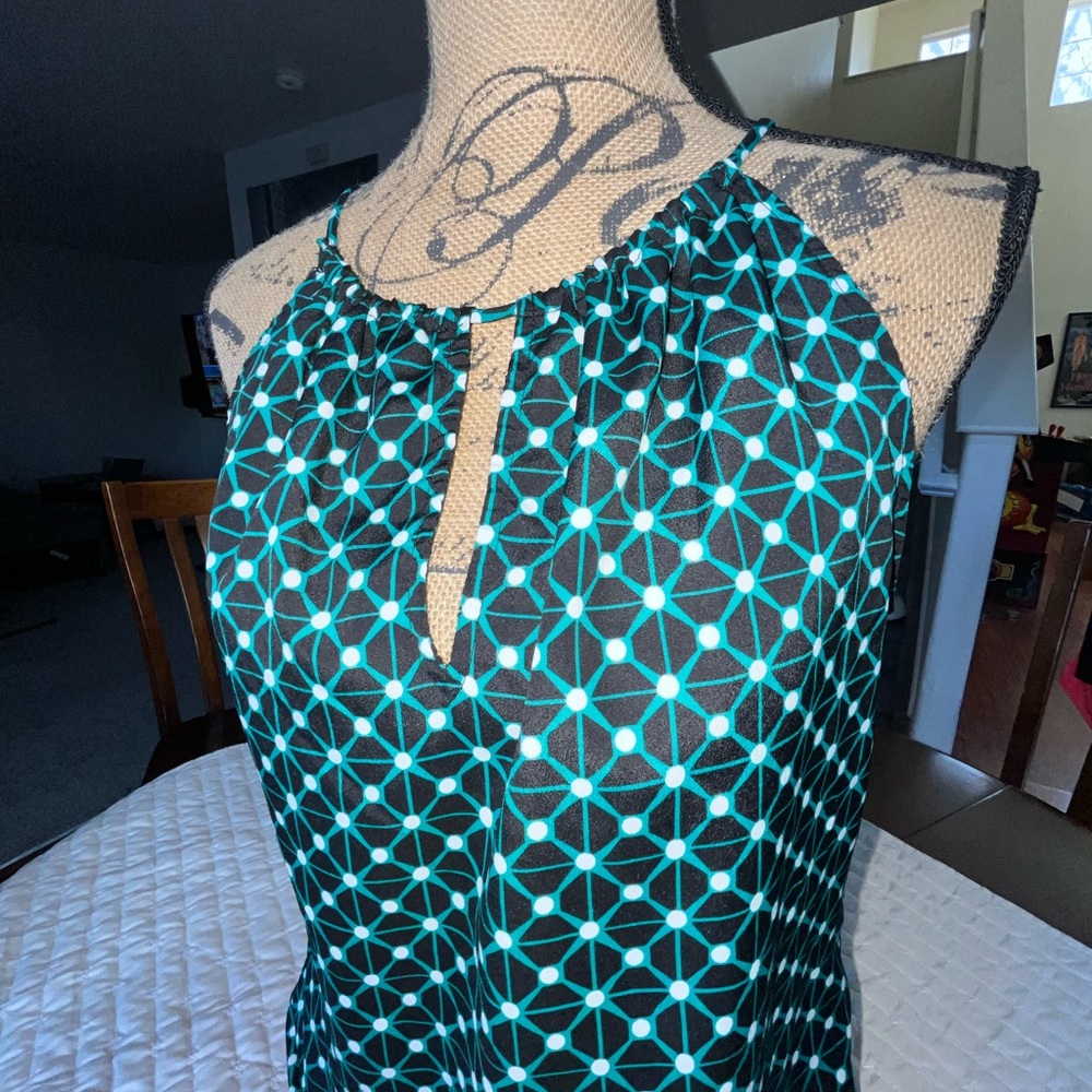 Banana Republic Geometric Black and Teal Sleeveless Top